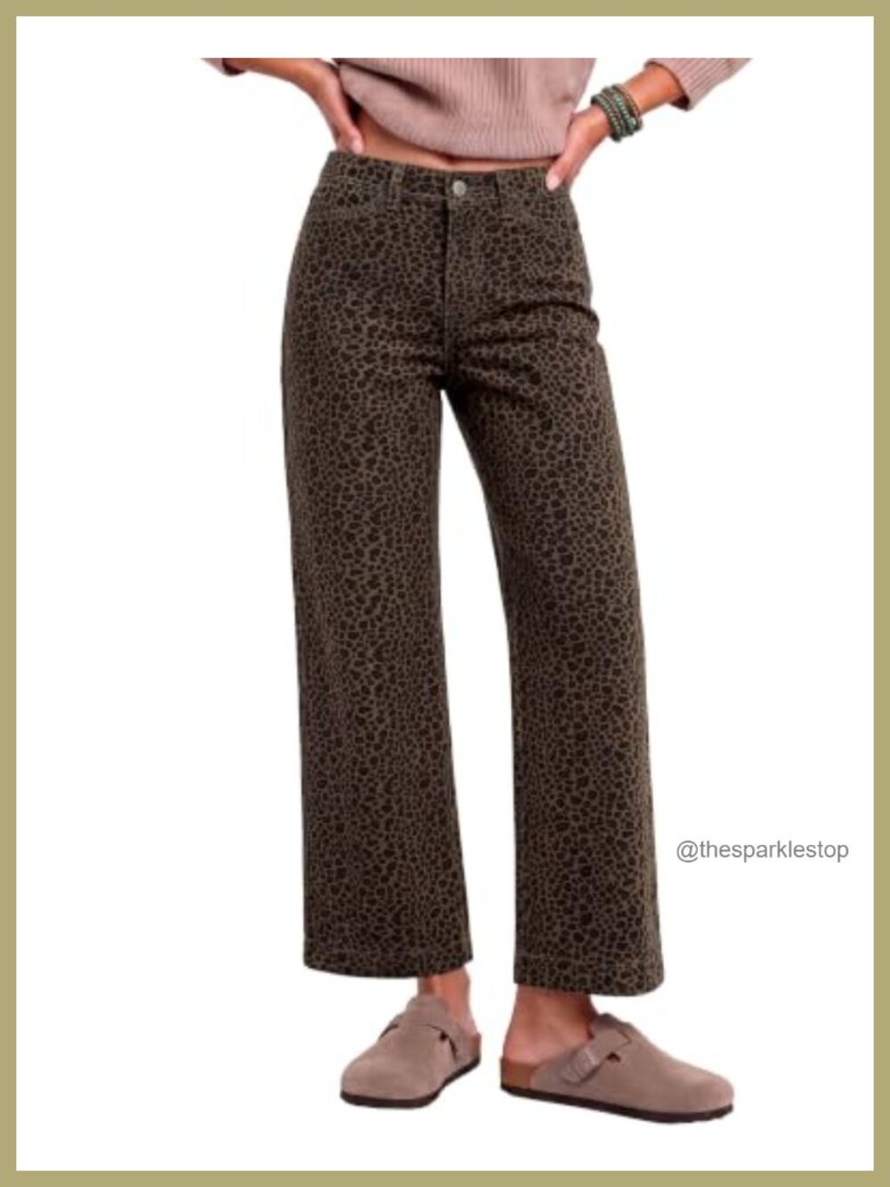 Wide Leg High Rise Ankle Jeans Stretch Denim Animal Print Pants